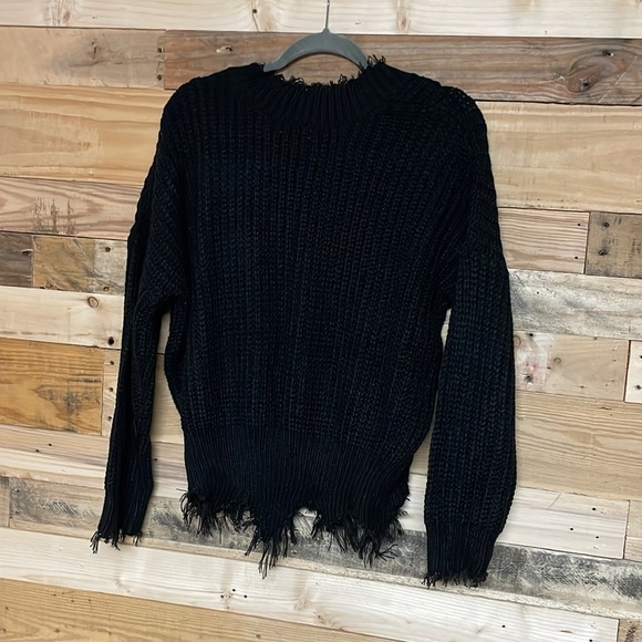 Main Strip size medium black v-neck distress acrylic sweater - Picture 7 of 7